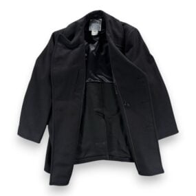 Vintage DSCP Pea Coat Adult 46L Black Wool Satin Navy Military Overcoat USA Y2K