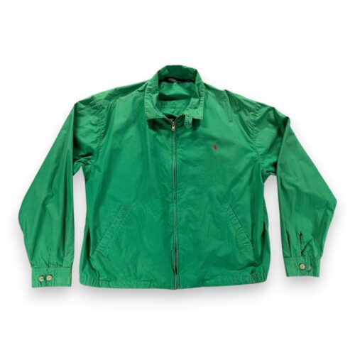Vintage Polo Ralph Lauren Jacket Adult LARGE Green Harrington Pony Logo Zip 80s