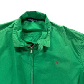 Vintage Polo Ralph Lauren Jacket Adult LARGE Green Harrington Pony Logo Zip 80s