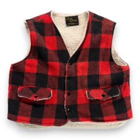 Vintage Cal Craft Vest Adult LARGE Red Black Buffalo Check Sherpa Western US 70s