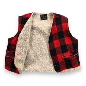 Vintage Cal Craft Vest Adult LARGE Red Black Buffalo Check Sherpa Western US 70s