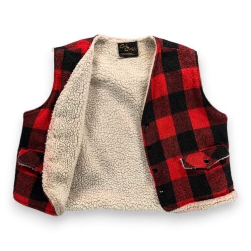 Vintage Cal Craft Vest Adult LARGE Red Black Buffalo Check Sherpa Western US 70s-2 Vintage Cal Craft Vest Adult LARGE Red Black Buffalo Check Sherpa Western US 70s