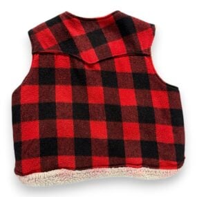 Vintage Cal Craft Vest Adult LARGE Red Black Buffalo Check Sherpa Western US 70s