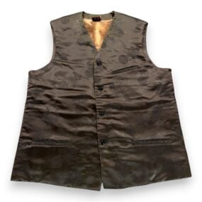 Vintage Chinese Vest Adult MEDIUM Brown Silk Real Fur Brocade Button Up 90s