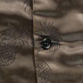 Vintage Chinese Vest Adult MEDIUM Brown Silk Real Fur Brocade Button Up 90s