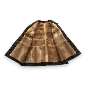Vintage Chinese Vest Adult MEDIUM Brown Silk Real Fur Brocade Button Up 90s