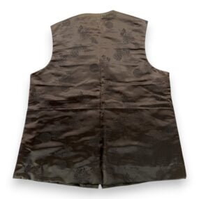 Vintage Chinese Vest Adult MEDIUM Brown Silk Real Fur Brocade Button Up 90s