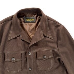 Vintage Haggar Shirt Adult LARGE Brown Leisure Jacket Disco Contrast Stitch 70s