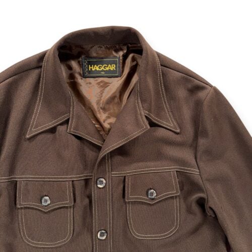 Vintage Haggar Shirt Adult LARGE Brown Leisure Jacket Disco Contrast Stitch 70s-2 Vintage Haggar Shirt Adult LARGE Brown Leisure Jacket Disco Contrast Stitch 70s
