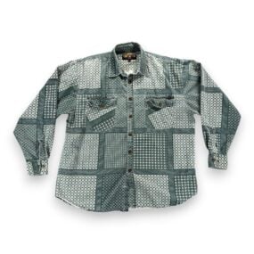 Vintage Tommy Bahama Shirt Adult LARGE Green White Cotton Geometric Print 90s
