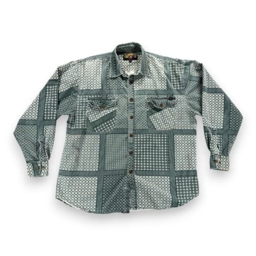 Vintage Tommy Bahama Shirt Adult LARGE Green White Cotton Geometric Print 90s