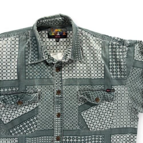 Vintage Tommy Bahama Shirt Adult LARGE Green White Cotton Geometric Print 90s-2 Vintage Tommy Bahama Shirt Adult LARGE Green White Cotton Geometric Print 90s