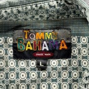 Vintage Tommy Bahama Shirt Adult LARGE Green White Cotton Geometric Print 90s
