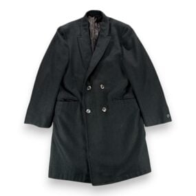 Vintage Tempo Coat Adult SMALL Black Wool Herringbone Overcoat Satin USA 70s