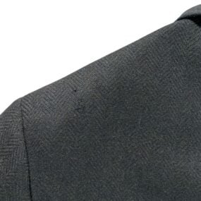 Vintage Tempo Coat Adult SMALL Black Wool Herringbone Overcoat Satin USA 70s