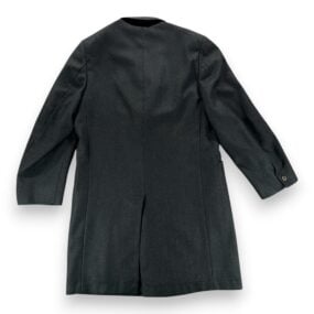 Vintage Tempo Coat Adult SMALL Black Wool Herringbone Overcoat Satin USA 70s