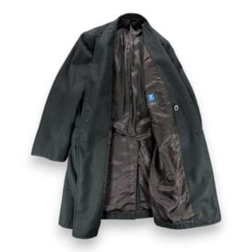 Vintage Tempo Coat Adult SMALL Black Wool Herringbone Overcoat Satin USA 70s