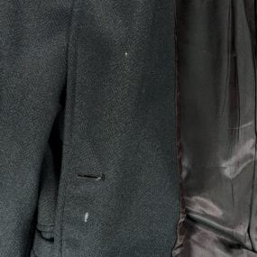Vintage Tempo Coat Adult SMALL Black Wool Herringbone Overcoat Satin USA 70s