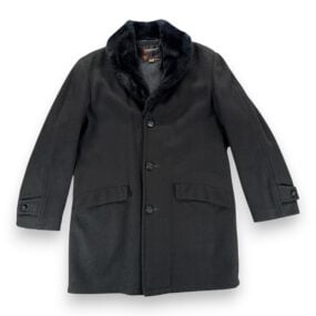 Vintage Towncraft Coat Adult MEDIUM Black JC Penney Faux Fur Collar USA 60s
