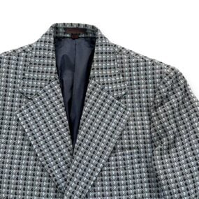 Vintage Sir Walter Jacket Adult SMALL Blue Houndstooth Check Sport Coat 70s