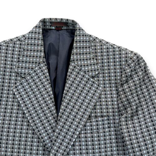 Vintage Sir Walter Jacket Adult SMALL Blue Houndstooth Check Sport Coat 70s-2 Vintage Sir Walter Jacket Adult SMALL Blue Houndstooth Check Sport Coat 70s