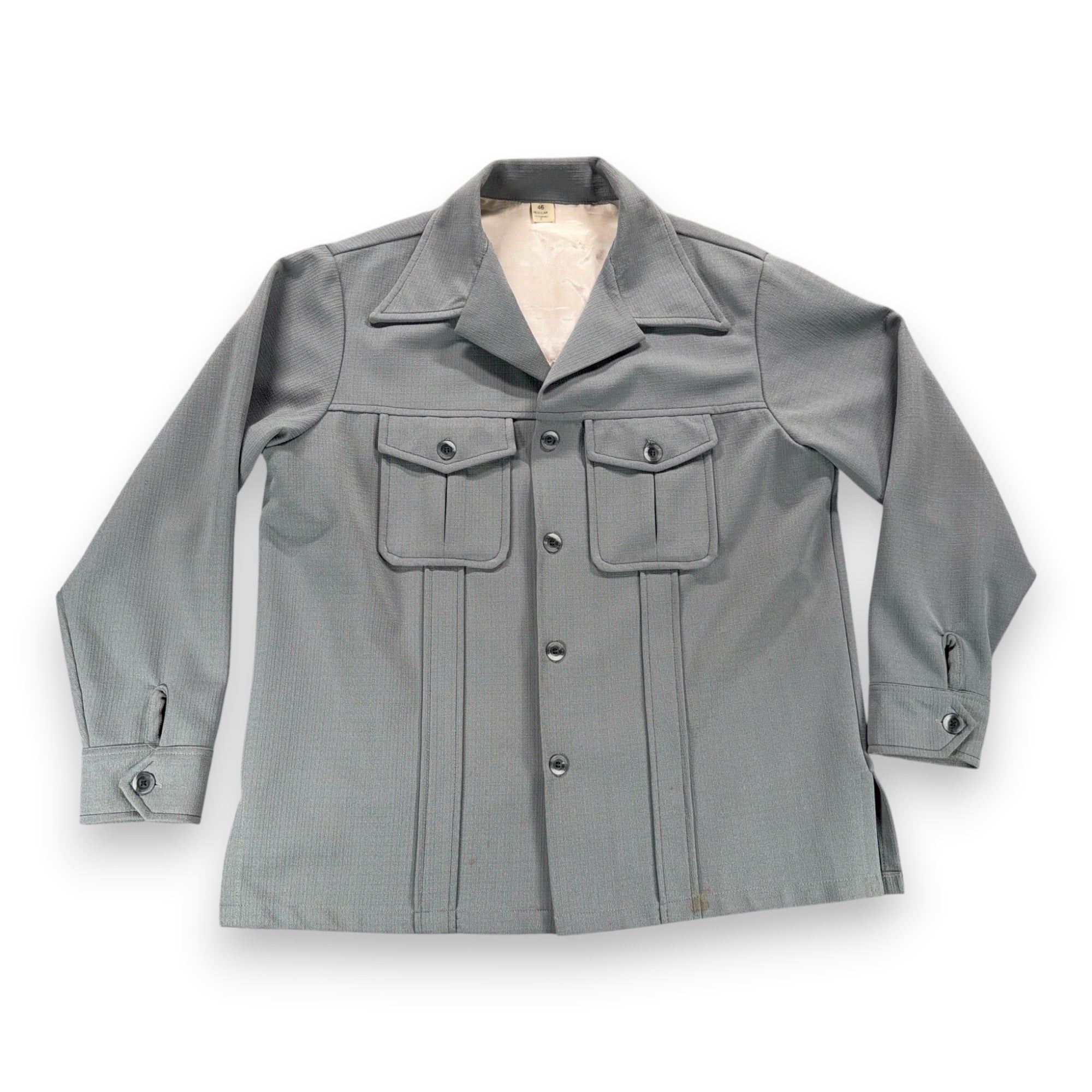 Vintage Shirt Adult LARGE Gray Crepe Leisure Jacket Pintuck 70s-1 Vintage Shirt Adult LARGE Gray Crepe Leisure Jacket Pintuck 70s