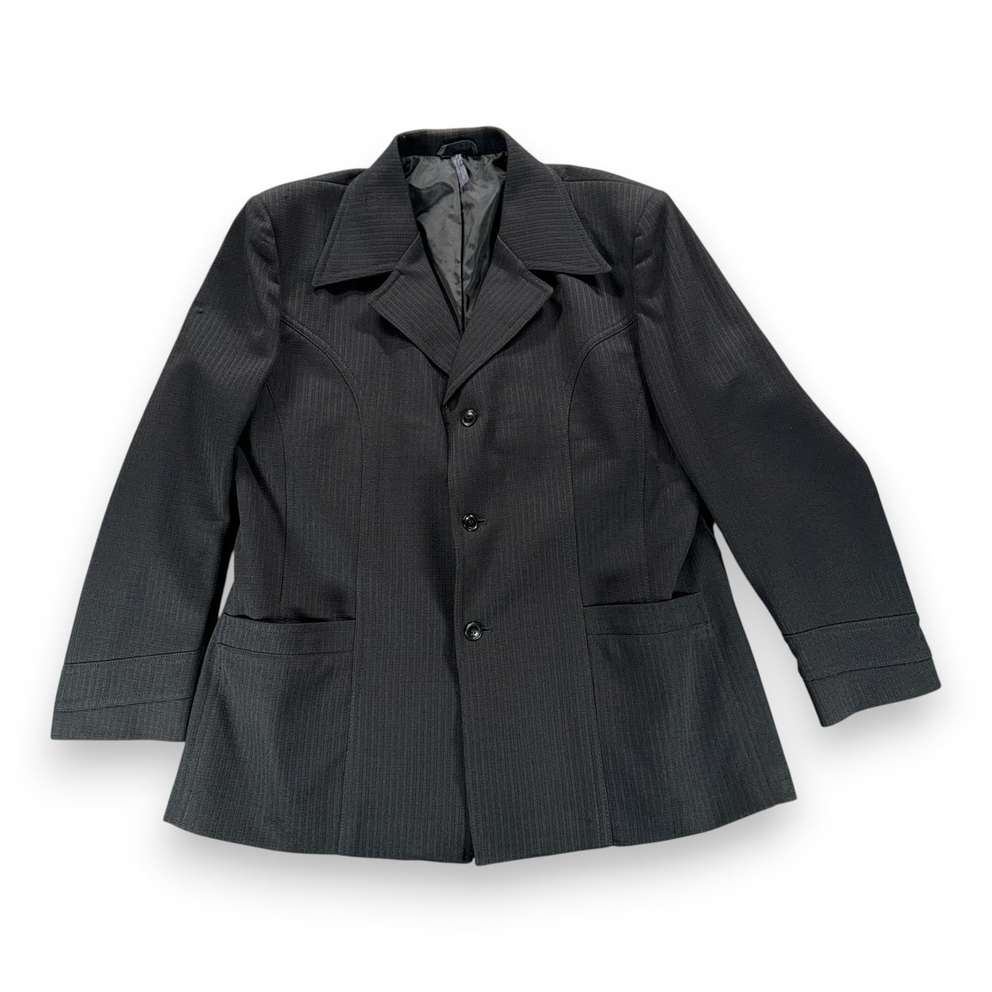 Vintage Nulook Jacket Adult LARGE Black Ribbed Polyester Disco Blazer 70s-1 Vintage Nulook Jacket Adult LARGE Black Ribbed Polyester Disco Blazer 70s