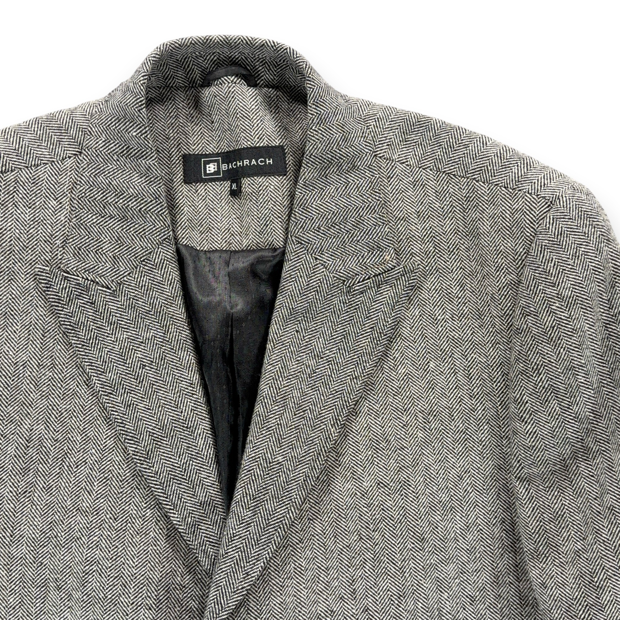 Bachrach Coat Adult EXTRA LARGE Gray Herringbone Wool Cashmere Topcoat Luxury-2 Bachrach Coat Adult EXTRA LARGE Gray Herringbone Wool Cashmere Topcoat Luxury