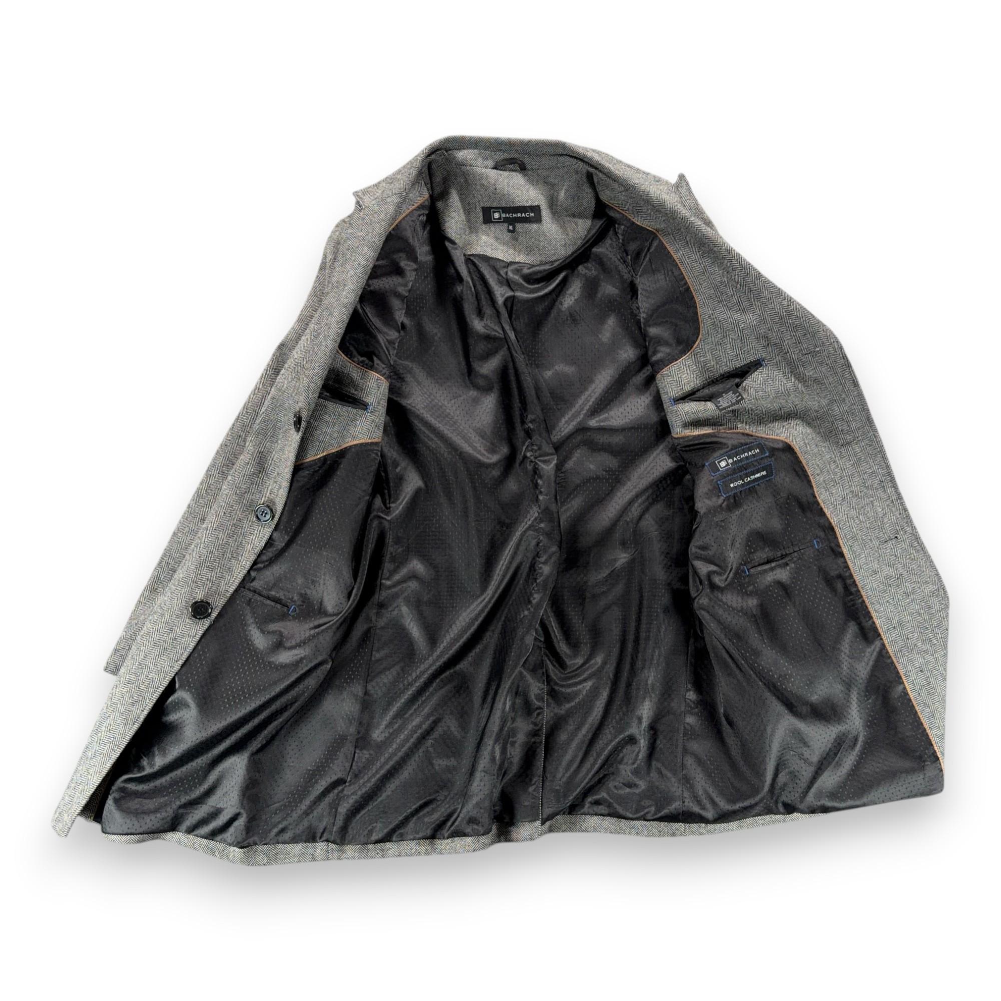 Bachrach Coat Adult EXTRA LARGE Gray Herringbone Wool Cashmere Topcoat Luxury-4 Bachrach Coat Adult EXTRA LARGE Gray Herringbone Wool Cashmere Topcoat Luxury