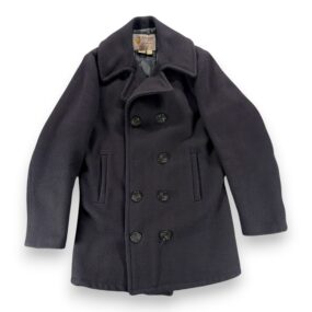 Vintage Fox Knapp Coat Adult SMALL Black Wool Peacoat Anchor Button Quilt USA 60