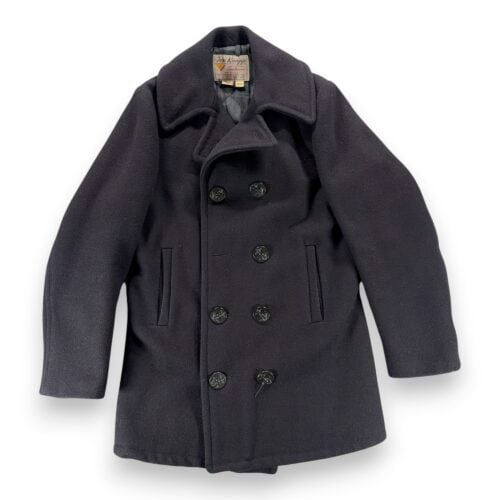 Vintage Fox Knapp Coat Adult SMALL Black Wool Peacoat Anchor Button Quilt USA 60
