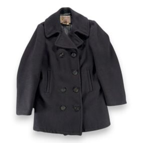 Vintage Fox Knapp Coat Adult SMALL Black Wool Peacoat Anchor Button Quilt USA 60
