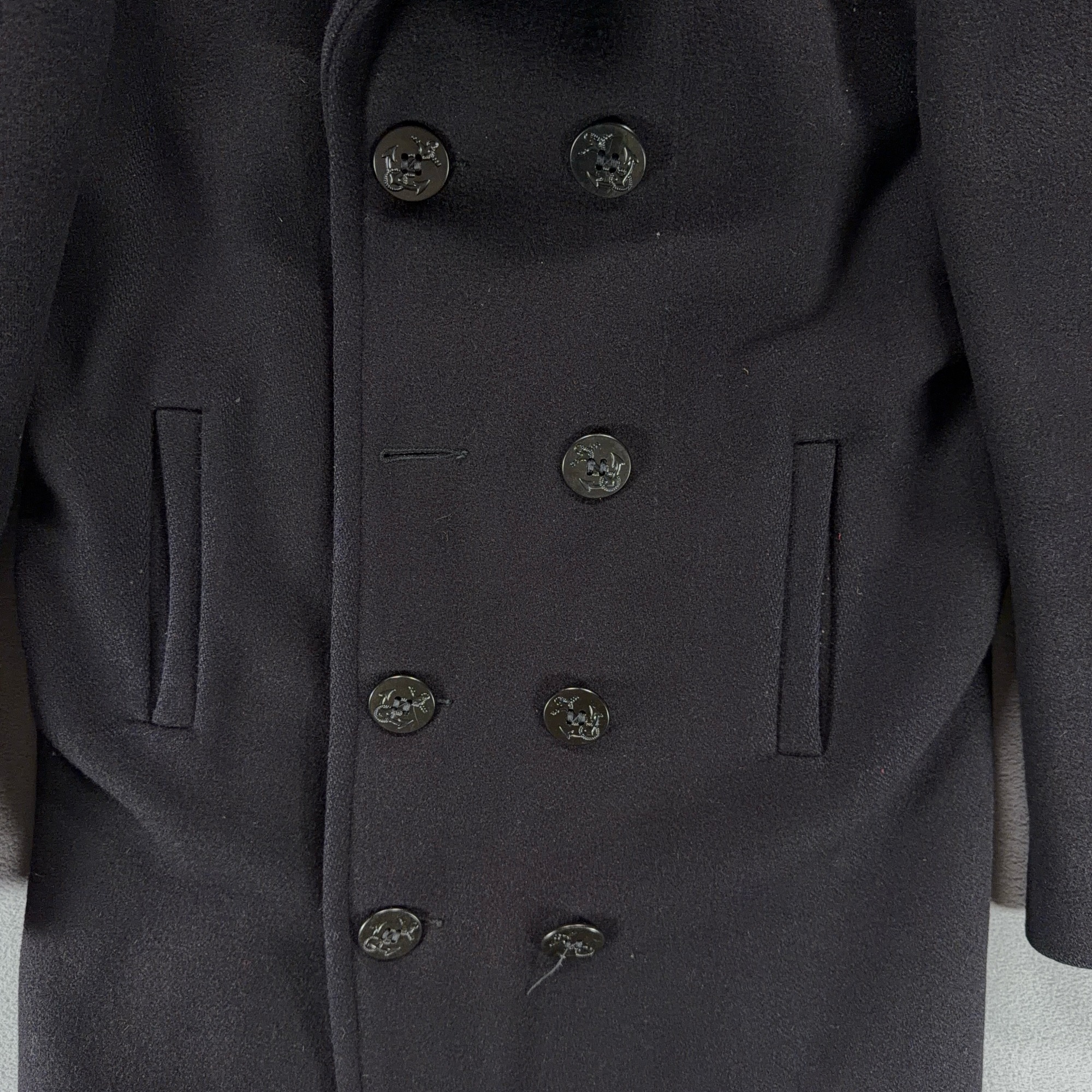 Vintage Fox Knapp Coat Adult SMALL Black Wool Peacoat Anchor Button Quilt USA 60-9 Vintage Fox Knapp Coat Adult SMALL Black Wool Peacoat Anchor Button Quilt USA 60