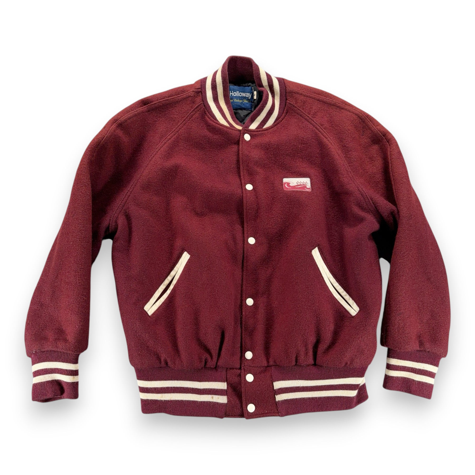 Vintage Holloway Varsity Jacket Adult Extra Large Red Wool Rowing Patch USA 80s-1 Vintage Holloway Varsity Jacket Adult Extra Large Red Wool Rowing Patch USA 80s