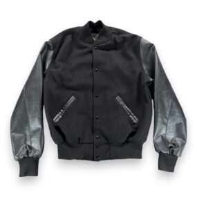 Vintage Varsity Jacket Adult Medium Black Wool Vinyl Bomber Letterman USA 90s