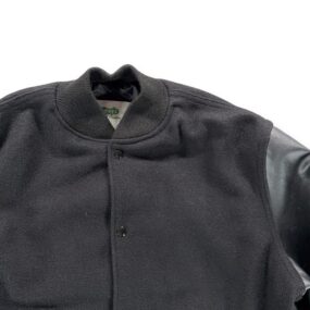 Vintage Varsity Jacket Adult Medium Black Wool Vinyl Bomber Letterman USA 90s
