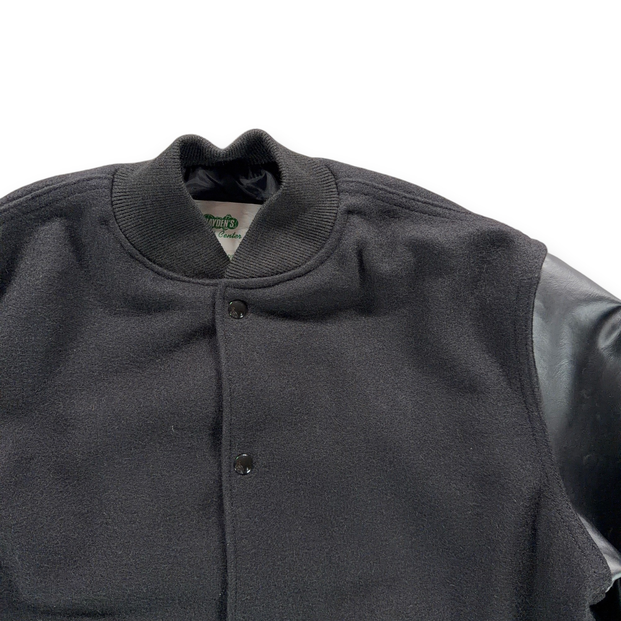 Vintage Varsity Jacket Adult Medium Black Wool Vinyl Bomber Letterman USA 90s-2 Vintage Varsity Jacket Adult Medium Black Wool Vinyl Bomber Letterman USA 90s