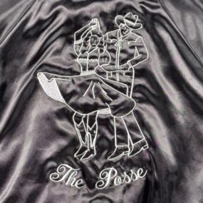 Vintage Cowboy Jacket Adult Large Black Posse Square Dancers Satin Bomber US 80s