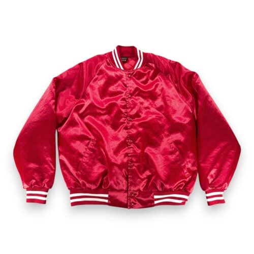 Vintage Jacket Adult Extra Large Red White Satin Snap Bomber Raglan USA 80s