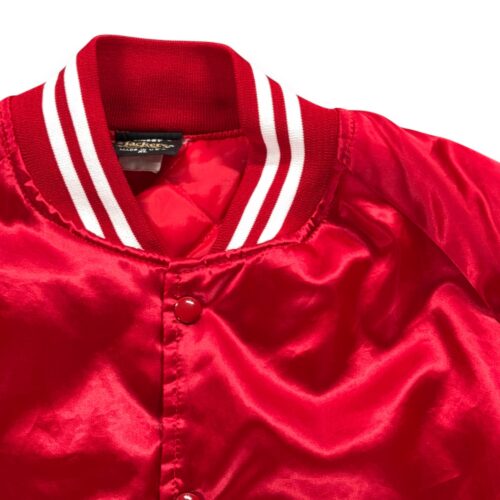 Vintage Jacket Adult Extra Large Red White Satin Snap Bomber Raglan USA 80s-2 Vintage Jacket Adult Extra Large Red White Satin Snap Bomber Raglan USA 80s