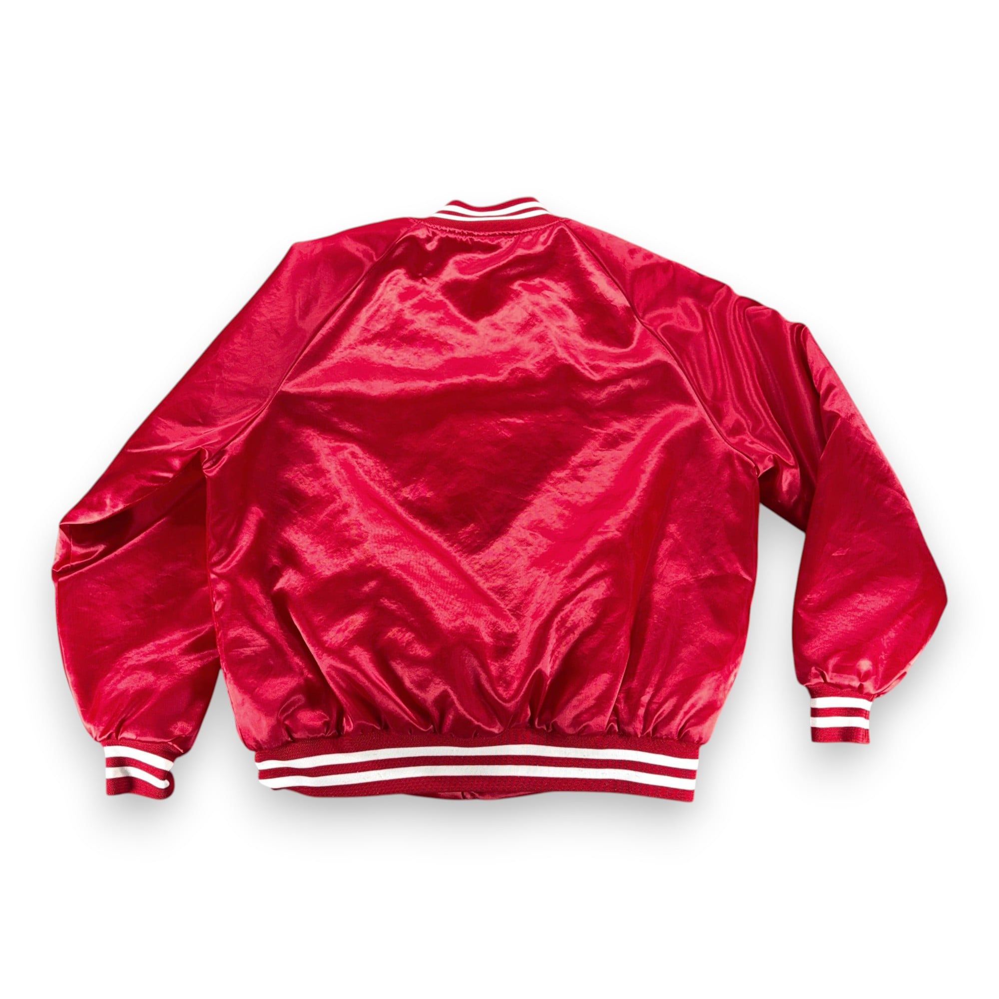 Vintage Jacket Adult Extra Large Red White Satin Snap Bomber Raglan USA 80s-3 Vintage Jacket Adult Extra Large Red White Satin Snap Bomber Raglan USA 80s
