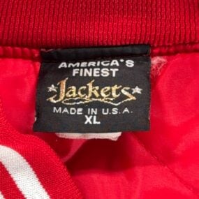 Vintage Jacket Adult Extra Large Red White Satin Snap Bomber Raglan USA 80s