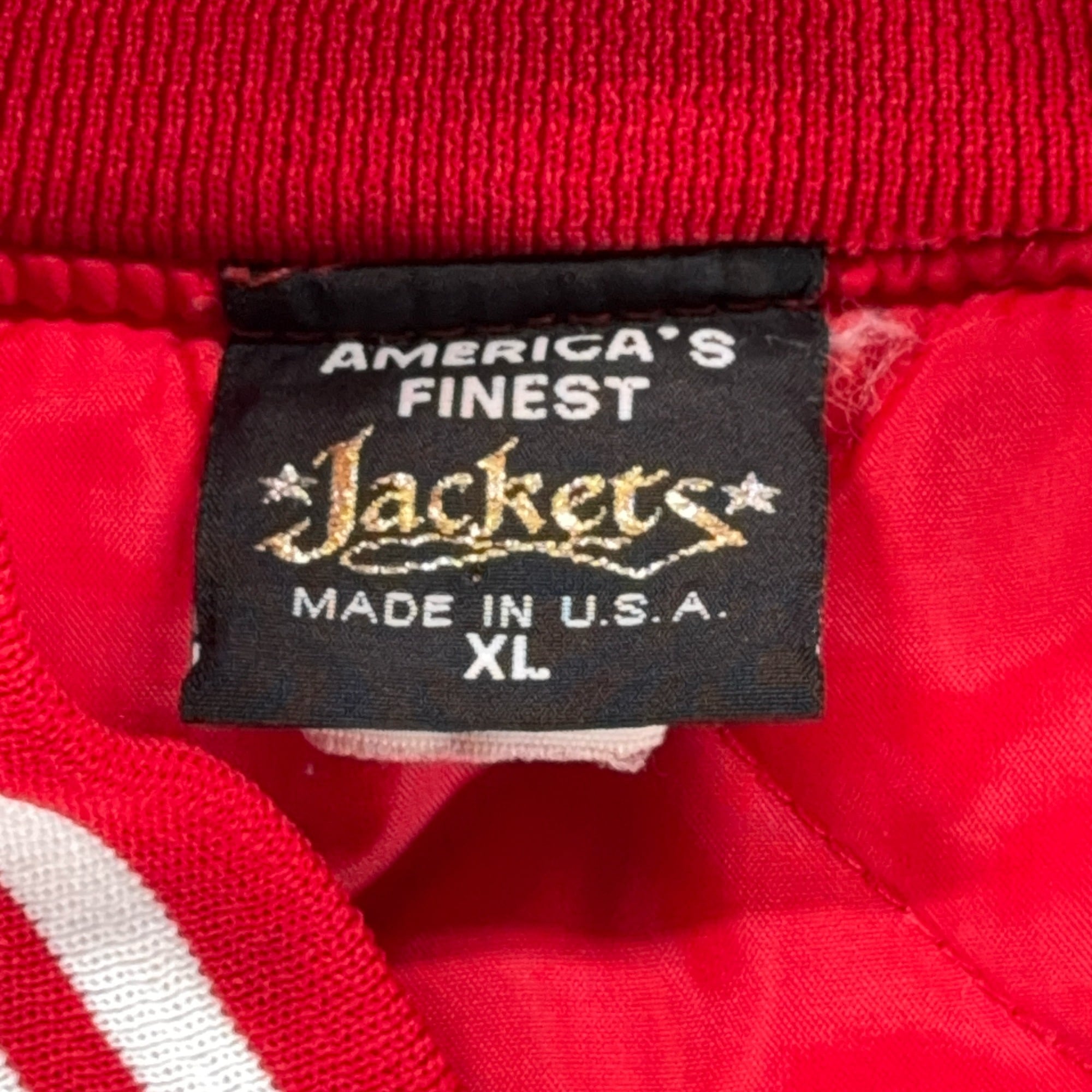 Vintage Jacket Adult Extra Large Red White Satin Snap Bomber Raglan USA 80s-4 Vintage Jacket Adult Extra Large Red White Satin Snap Bomber Raglan USA 80s