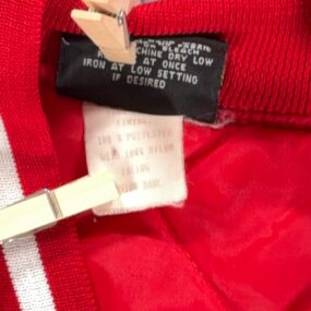 Vintage Jacket Adult Extra Large Red White Satin Snap Bomber Raglan USA 80s