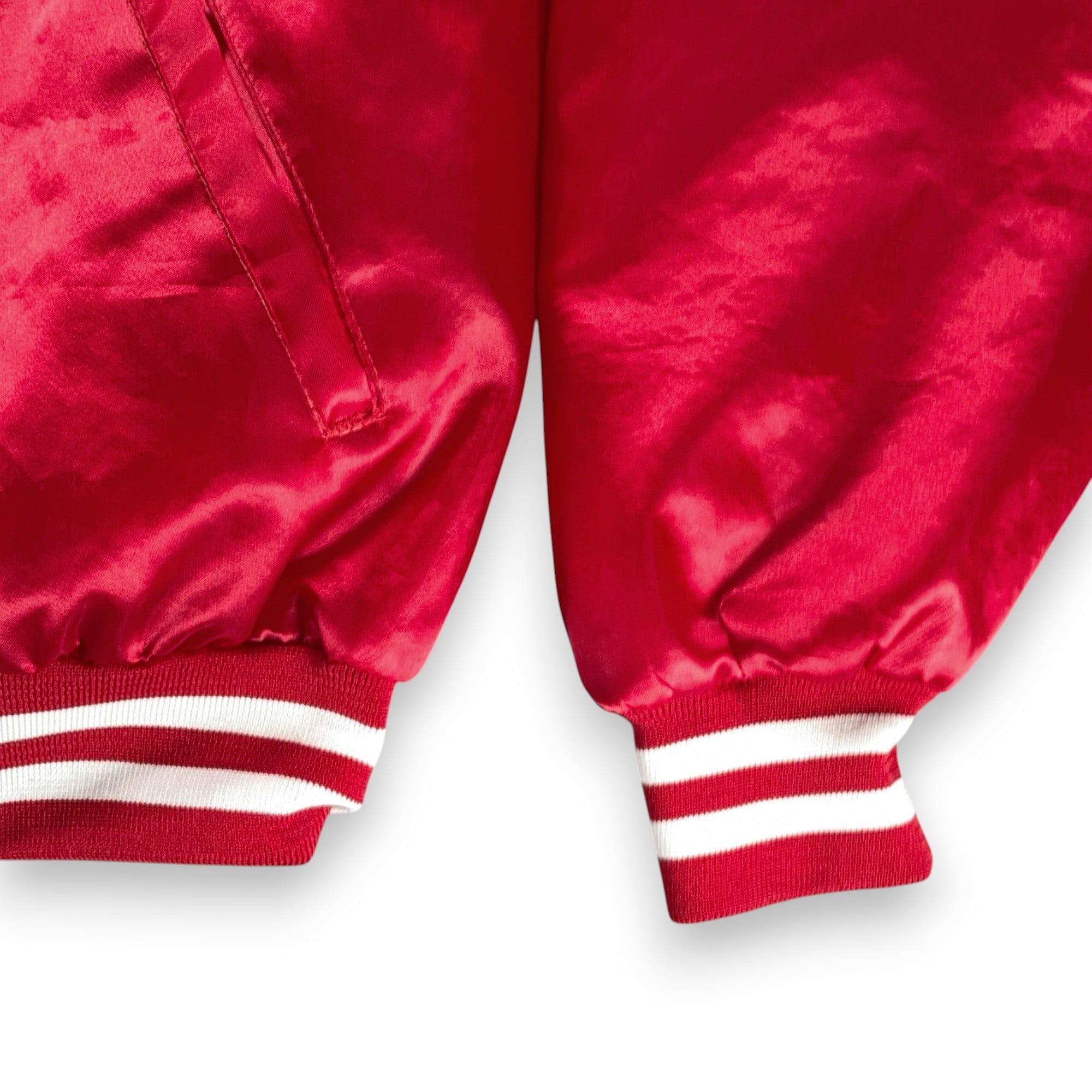 Vintage Jacket Adult Extra Large Red White Satin Snap Bomber Raglan USA 80s-6 Vintage Jacket Adult Extra Large Red White Satin Snap Bomber Raglan USA 80s