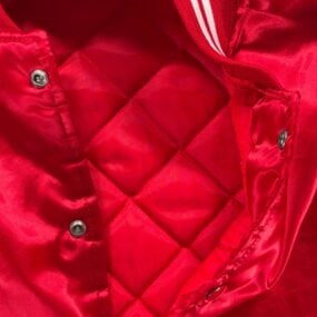 Vintage Jacket Adult Extra Large Red White Satin Snap Bomber Raglan USA 80s
