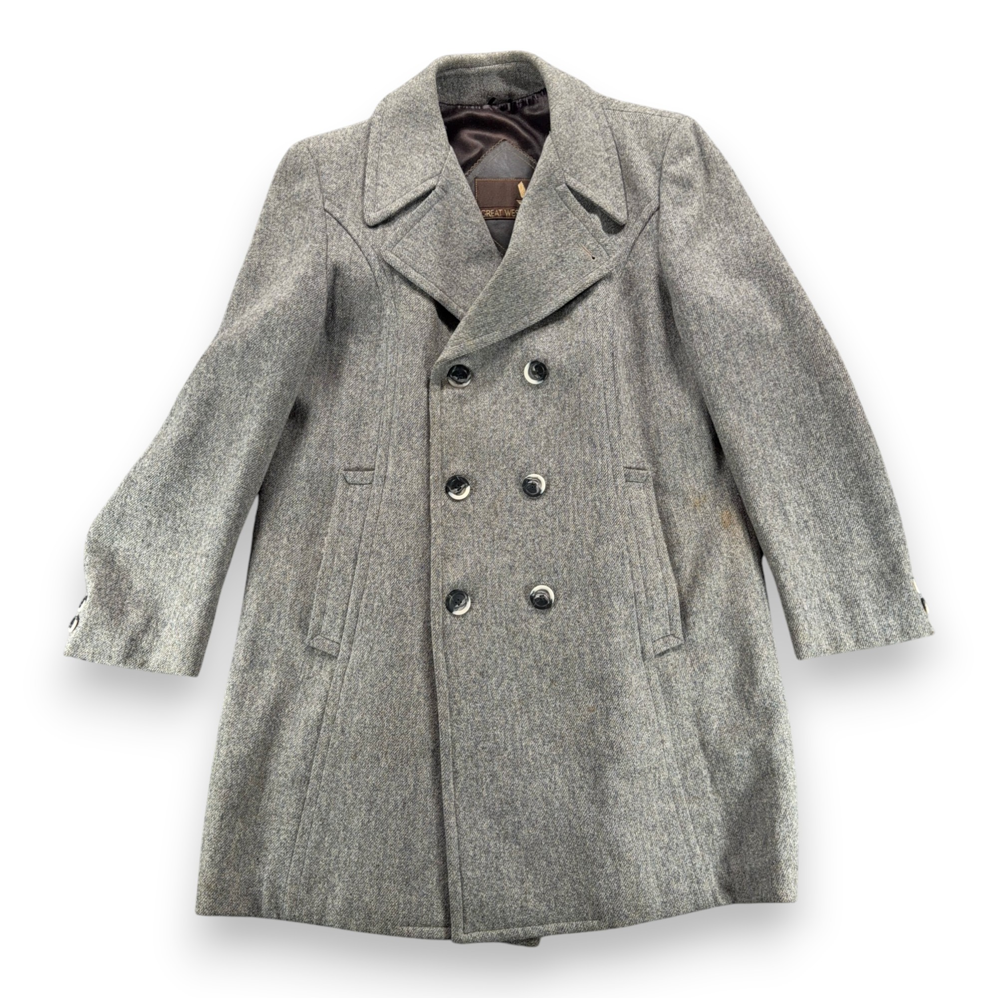Vintage Great Western Coat Adult Large 42 Gray Wool Double Breasted Cowboy 80s-1 Vintage Great Western Coat Adult Large 42 Gray Wool Double Breasted Cowboy 80s