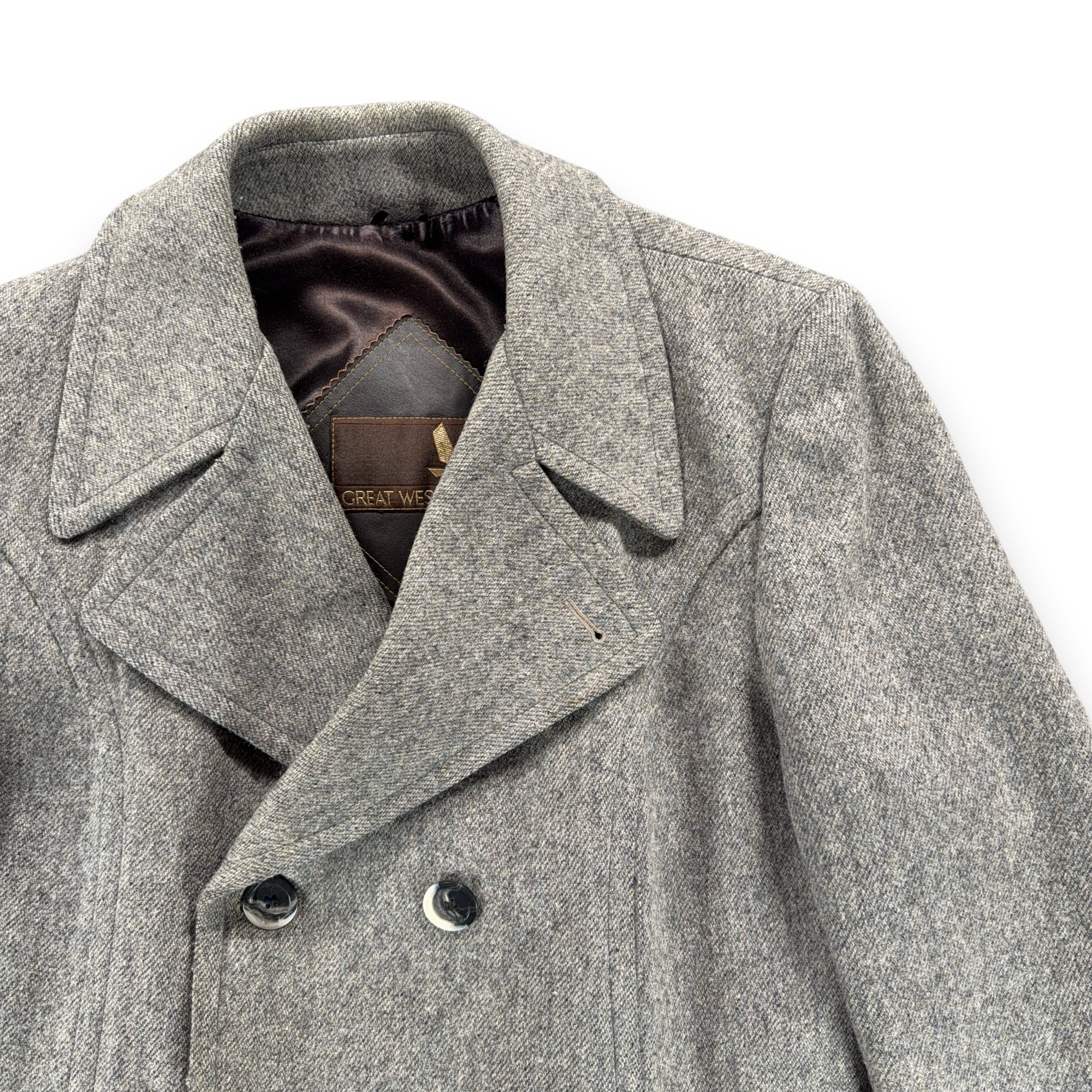 Vintage Great Western Coat Adult Large 42 Gray Wool Double Breasted Cowboy 80s-2 Vintage Great Western Coat Adult Large 42 Gray Wool Double Breasted Cowboy 80s