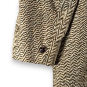 Vintage Campus Coat Adult Large Brown Herringbone Tweed Faux Fur Lined USA 70s