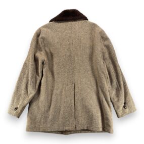 Vintage Campus Coat Adult Large Brown Herringbone Tweed Faux Fur Lined USA 70s